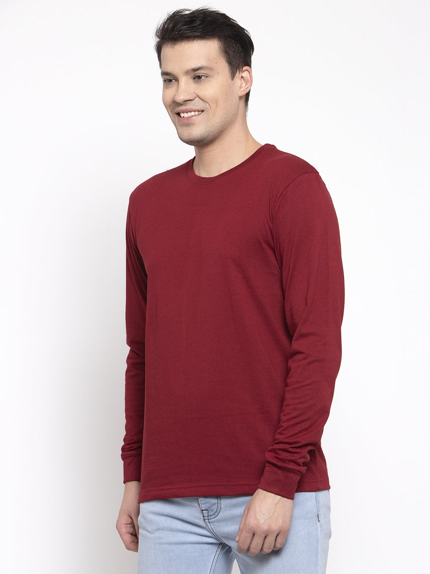 Men Solid Round Neck with rib Full Sleeve T-shirt - Friskers