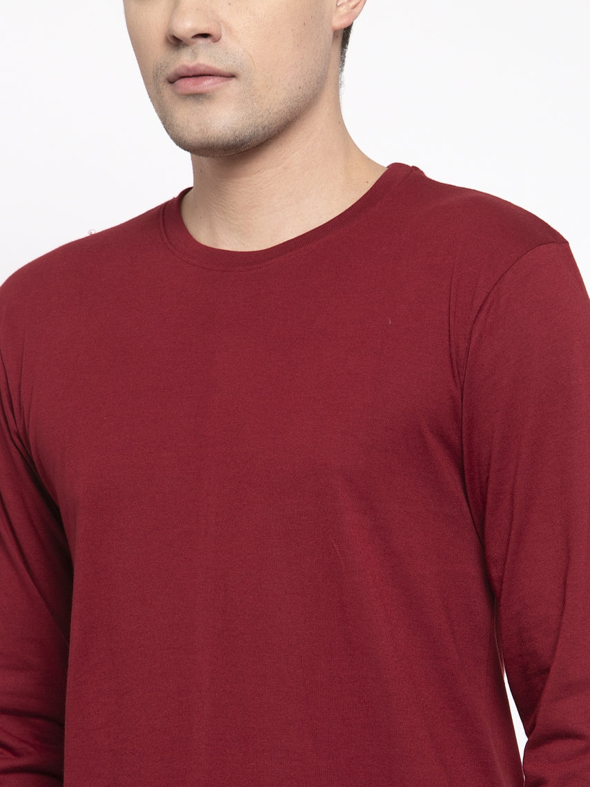 Men Solid Round Neck with rib Full Sleeve T-shirt - Friskers