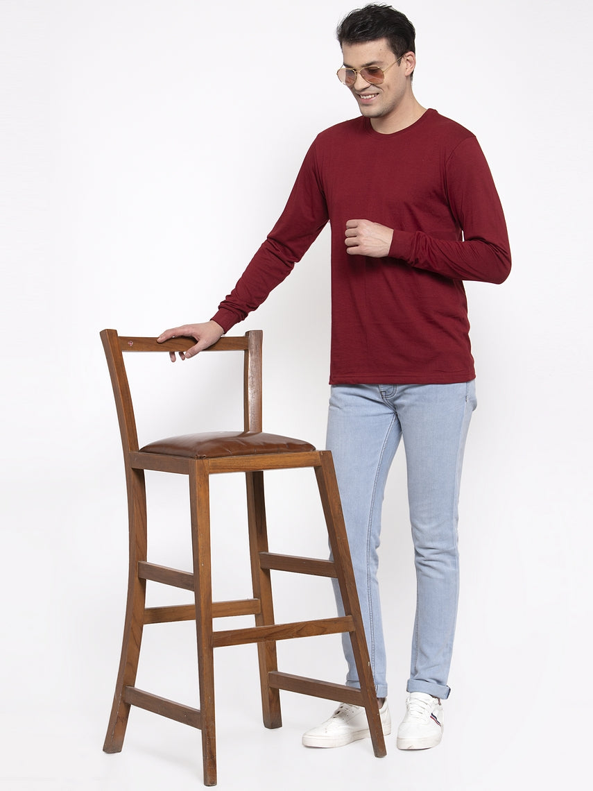 Men Solid Round Neck with rib Full Sleeve T-shirt - Friskers