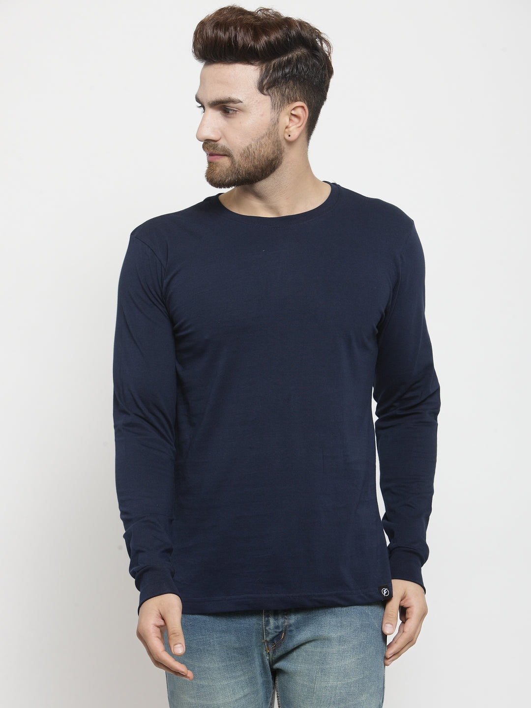 Men Solid Round Neck with rib Full Sleeve T-shirt - Friskers