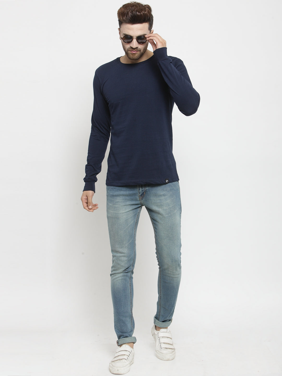 Men Solid Round Neck with rib Full Sleeve T-shirt - Friskers