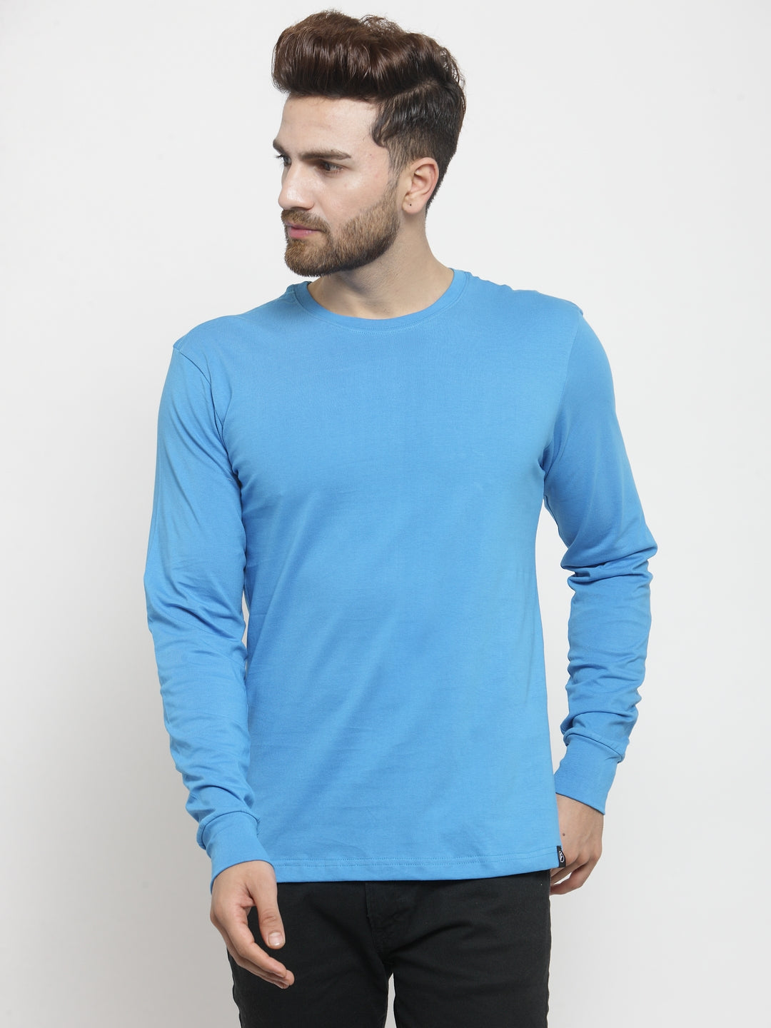 Men Solid Round Neck with rib Full Sleeve T-shirt - Friskers