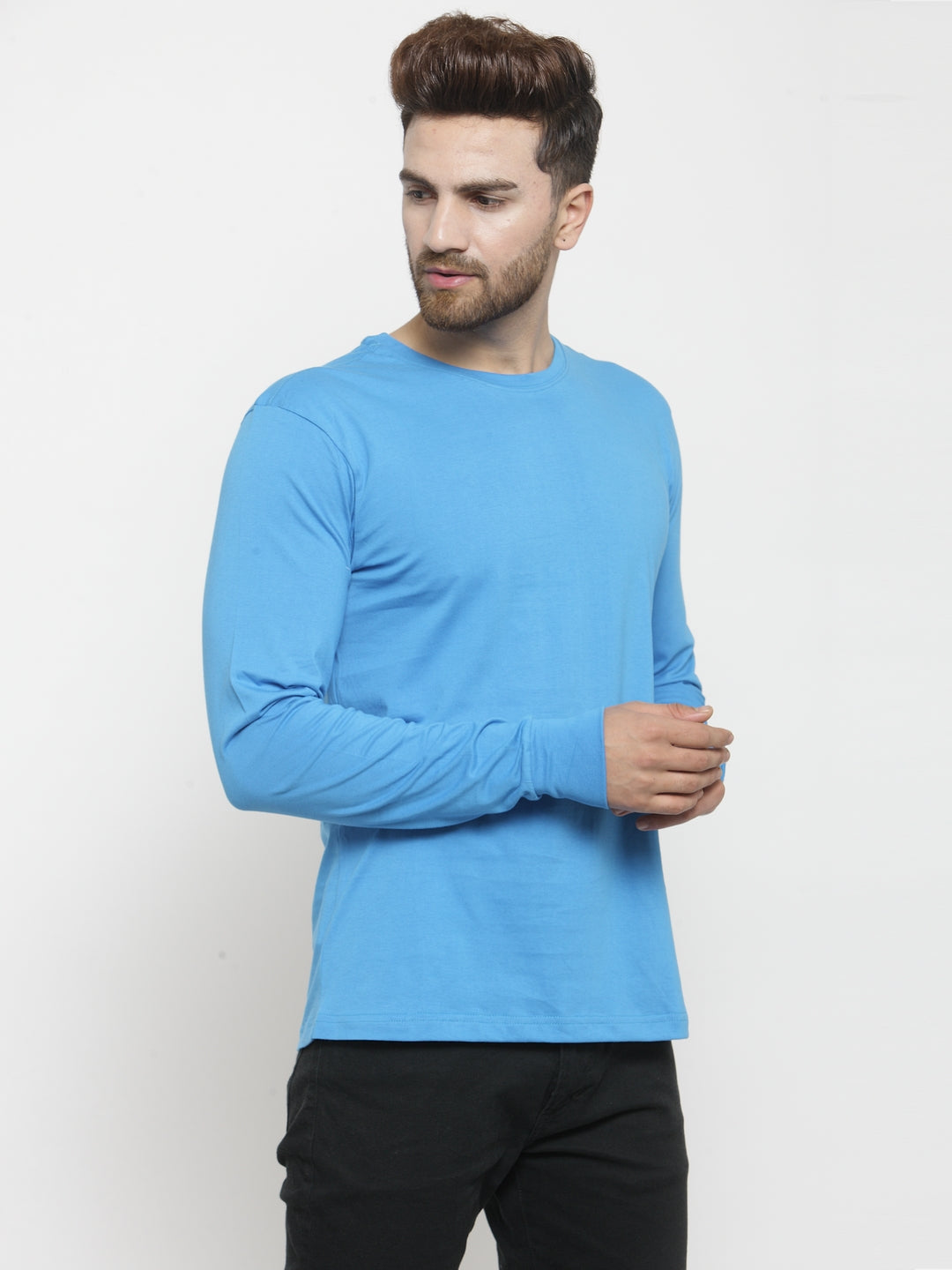 Men Solid Round Neck with rib Full Sleeve T-shirt - Friskers