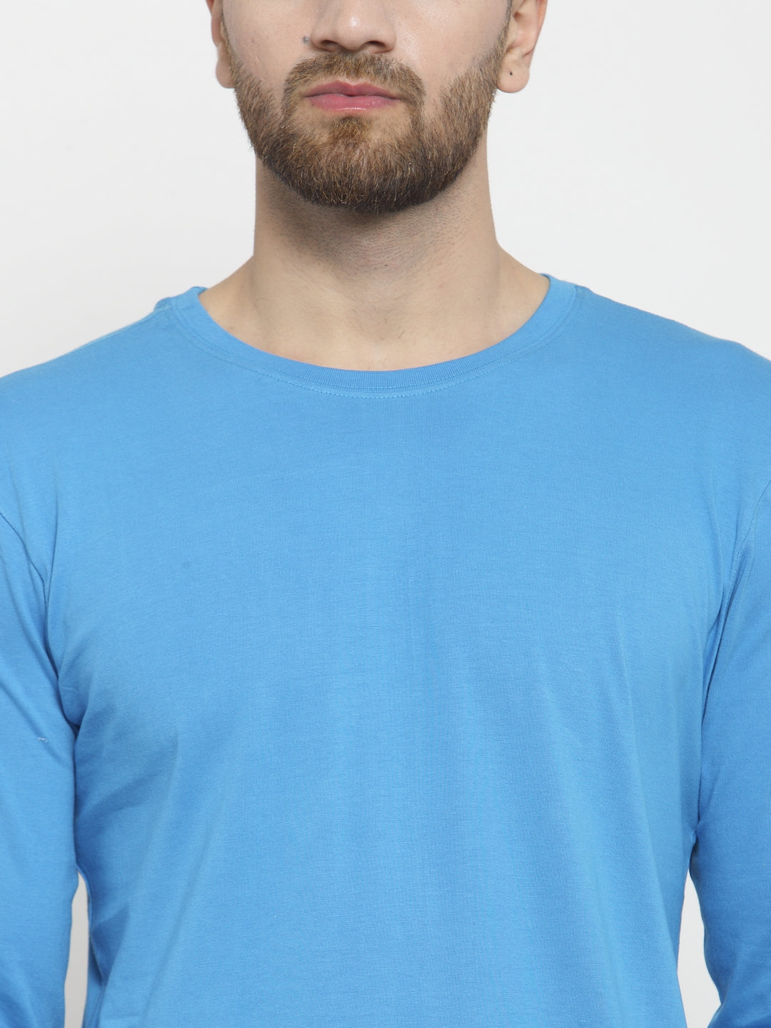 Men Solid Round Neck with rib Full Sleeve T-shirt - Friskers