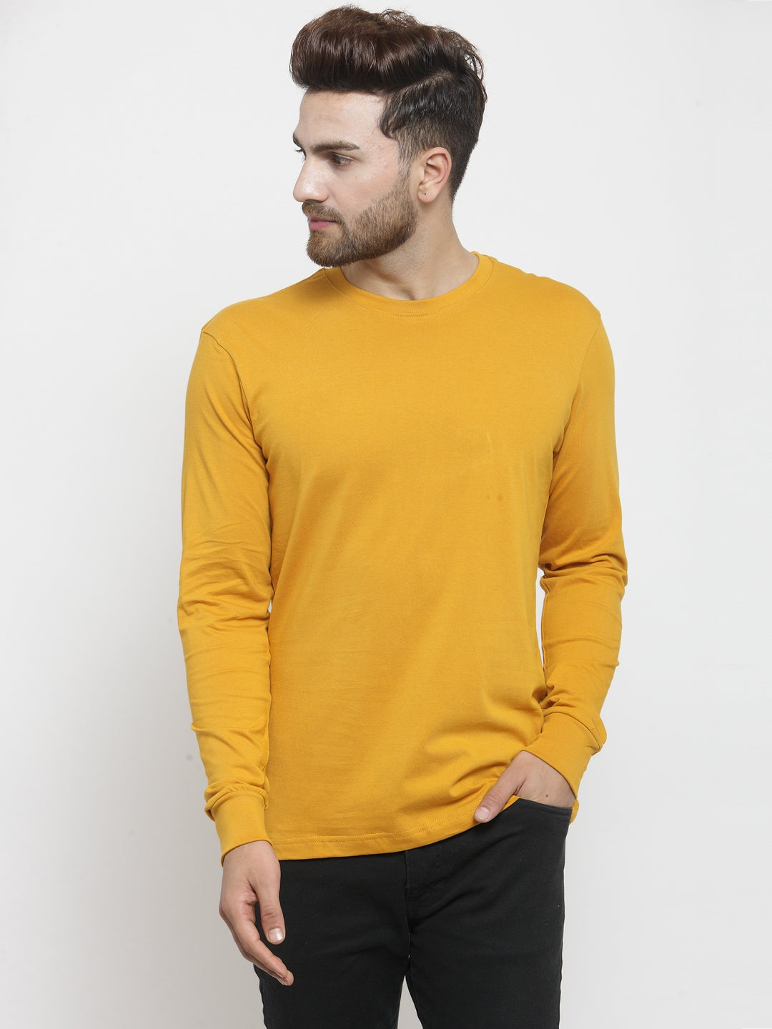Men Solid Round Neck with rib Full Sleeve T-shirt - Friskers