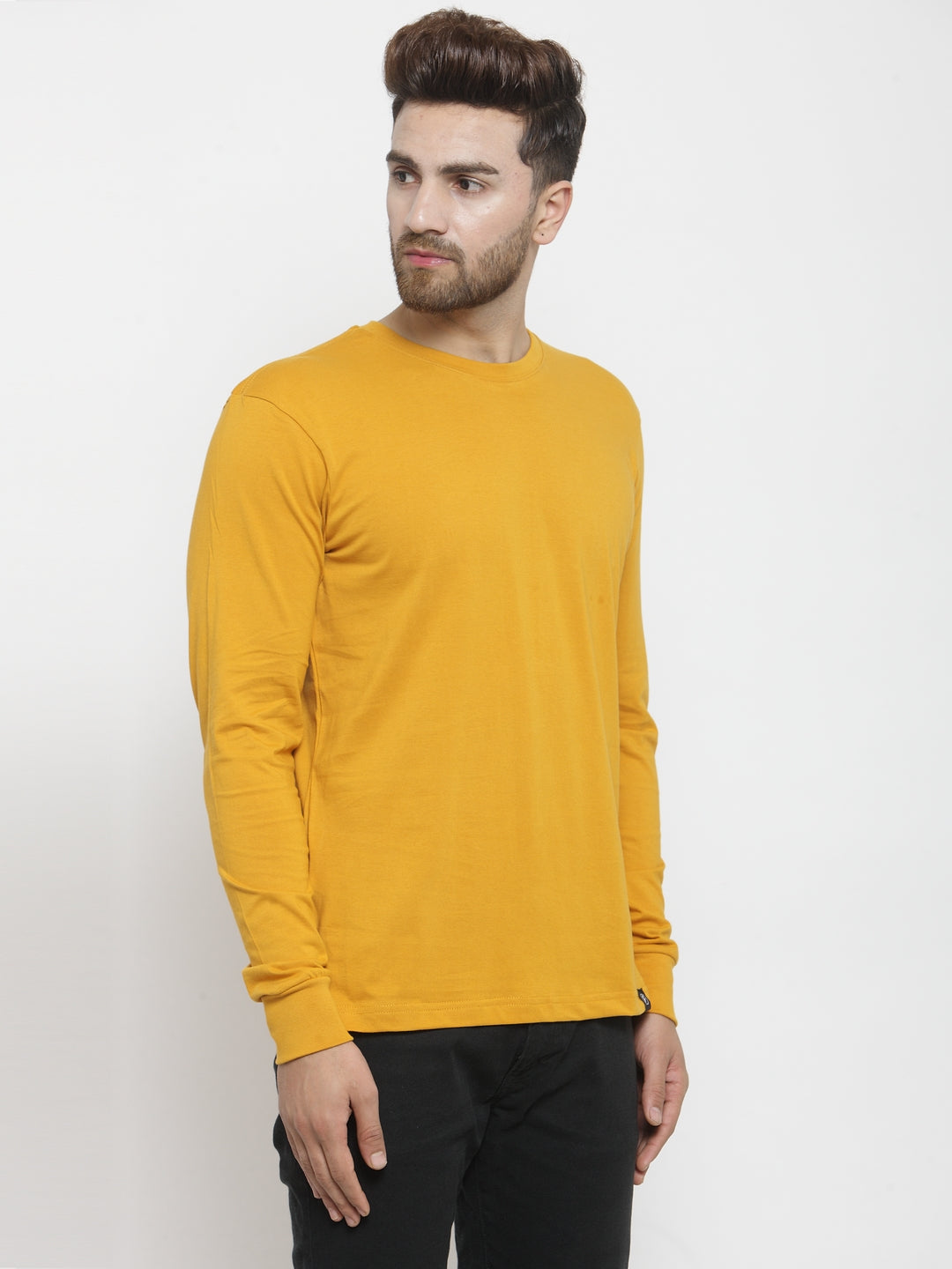 Men Solid Round Neck with rib Full Sleeve T-shirt - Friskers