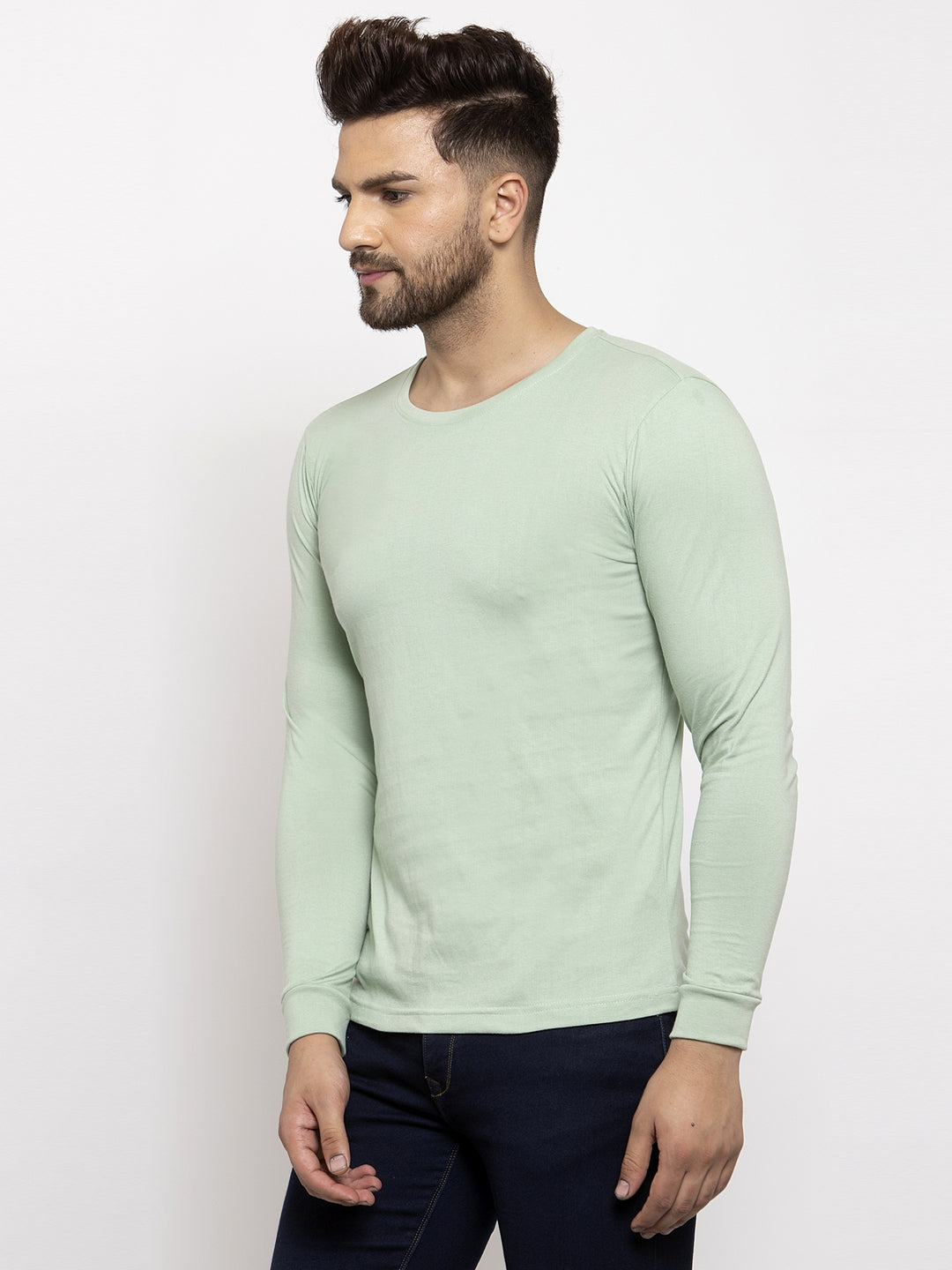 Men Solid Round Neck with rib Full Sleeve T-shirt - Friskers