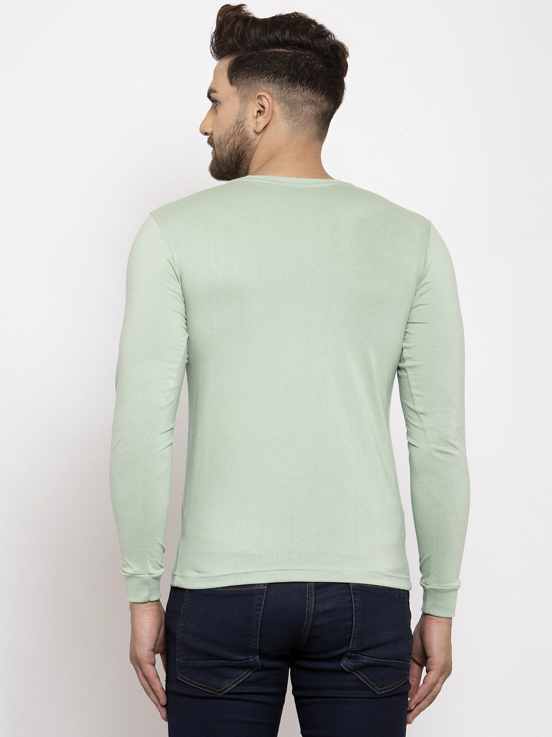 Men Solid Round Neck with rib Full Sleeve T-shirt - Friskers