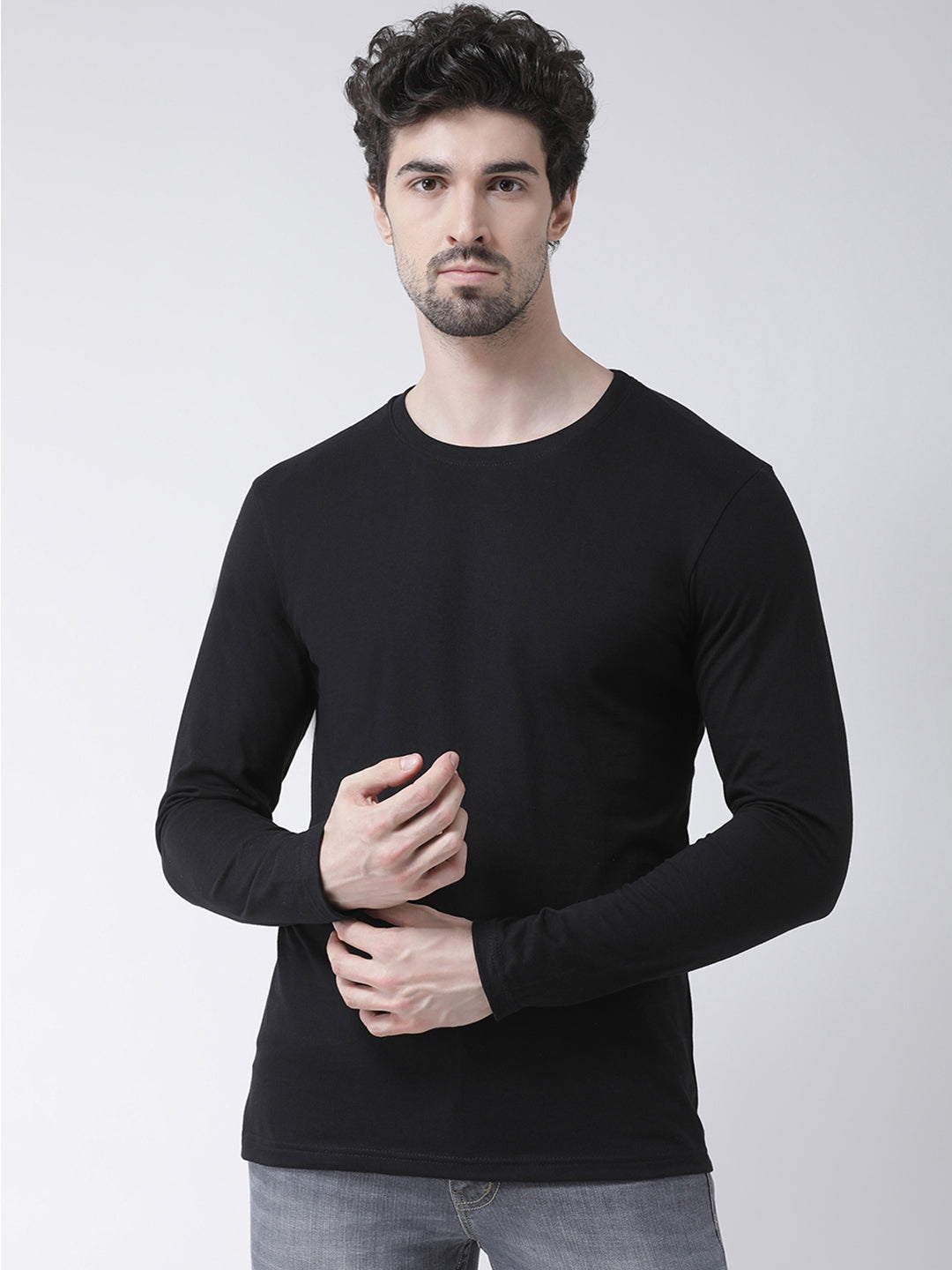 Men Solid Round Neck Full Sleeve T-shirt - Friskers