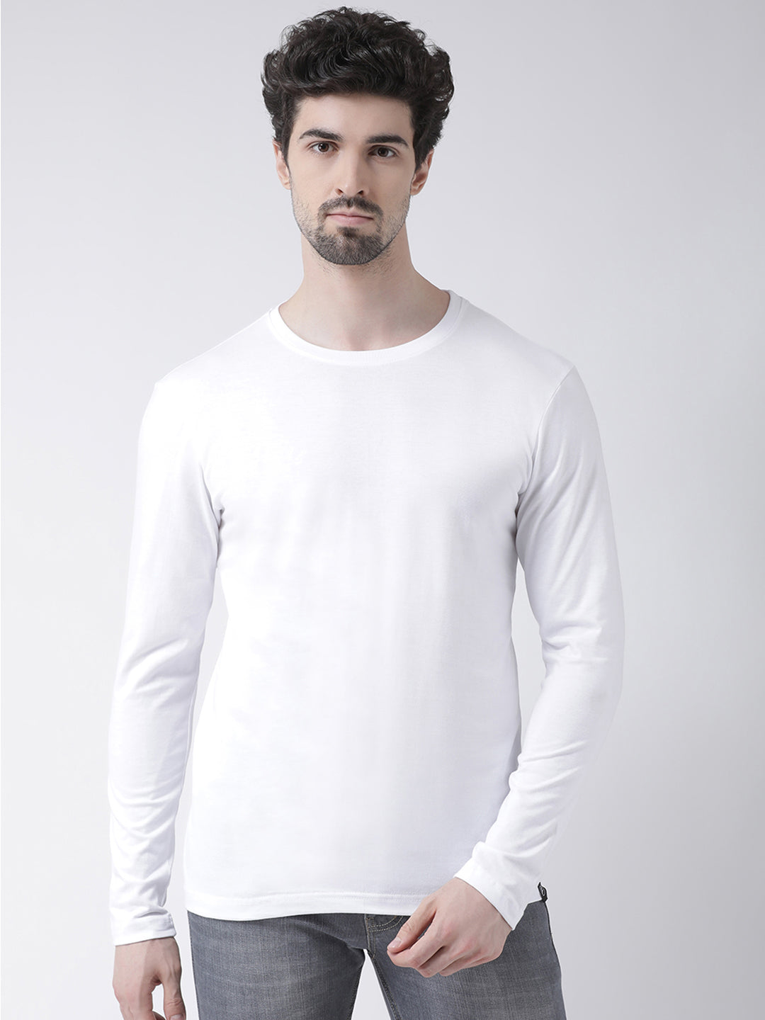 Men Solid Round Neck Full Sleeve T-shirt - Friskers