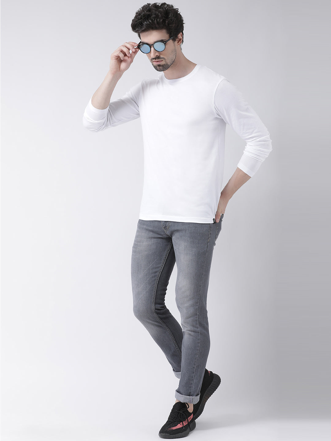 Men Solid Round Neck Full Sleeve T-shirt - Friskers