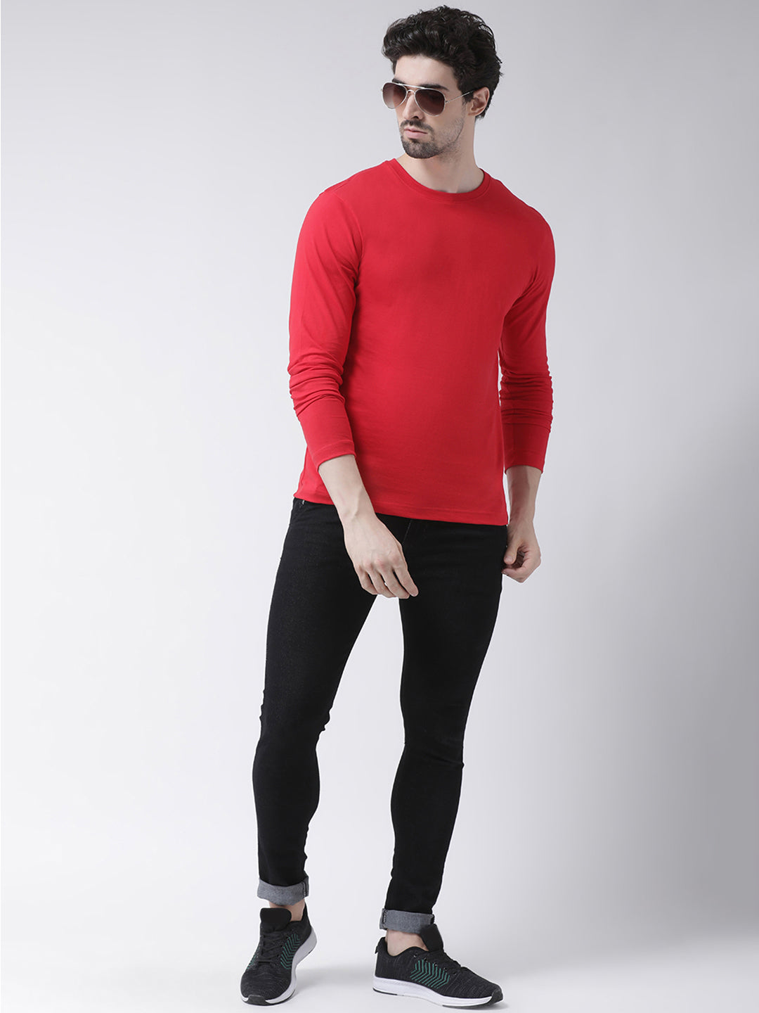 Men Solid Round Neck Full Sleeve T-shirt - Friskers