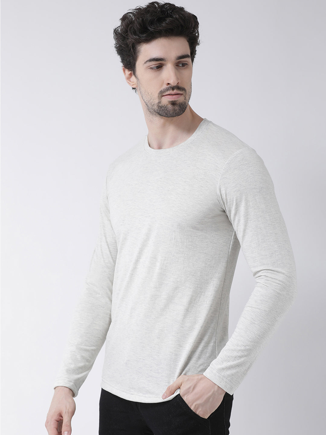 Men Solid Round Neck Full Sleeve T-shirt - Friskers