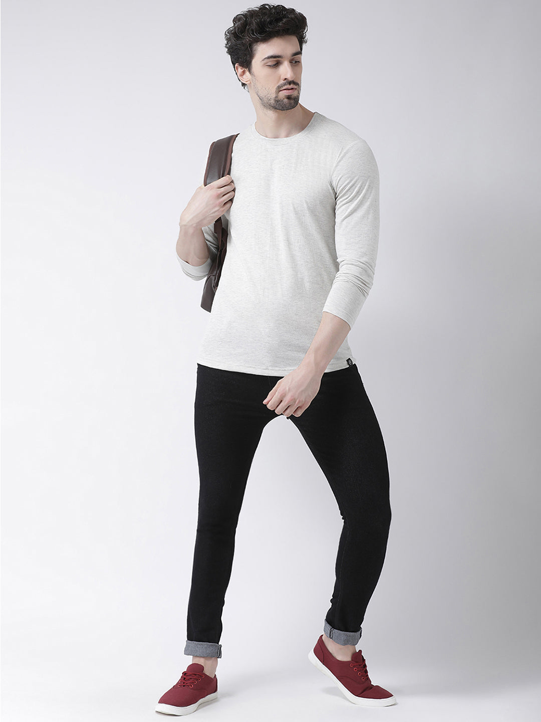 Men Solid Round Neck Full Sleeve T-shirt - Friskers