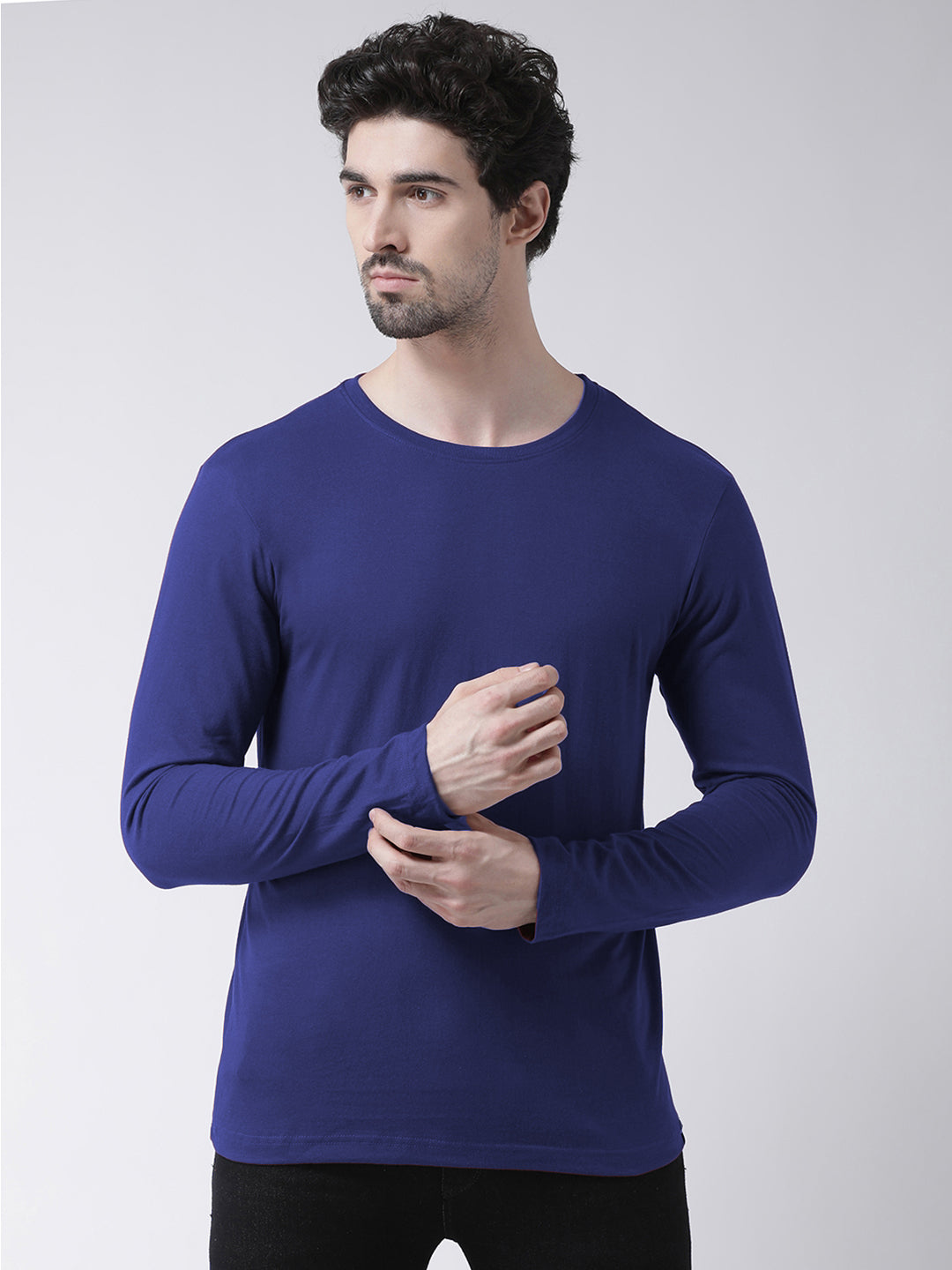 Men Solid Round Neck Full Sleeve T-shirt - Friskers
