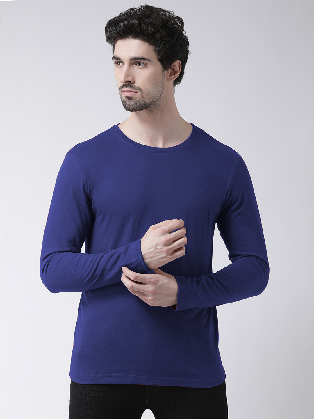 Men Solid Round Neck Full Sleeve T-shirt - Friskers