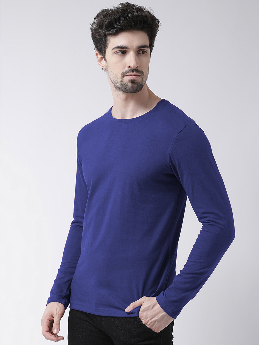 Men Solid Round Neck Full Sleeve T-shirt - Friskers
