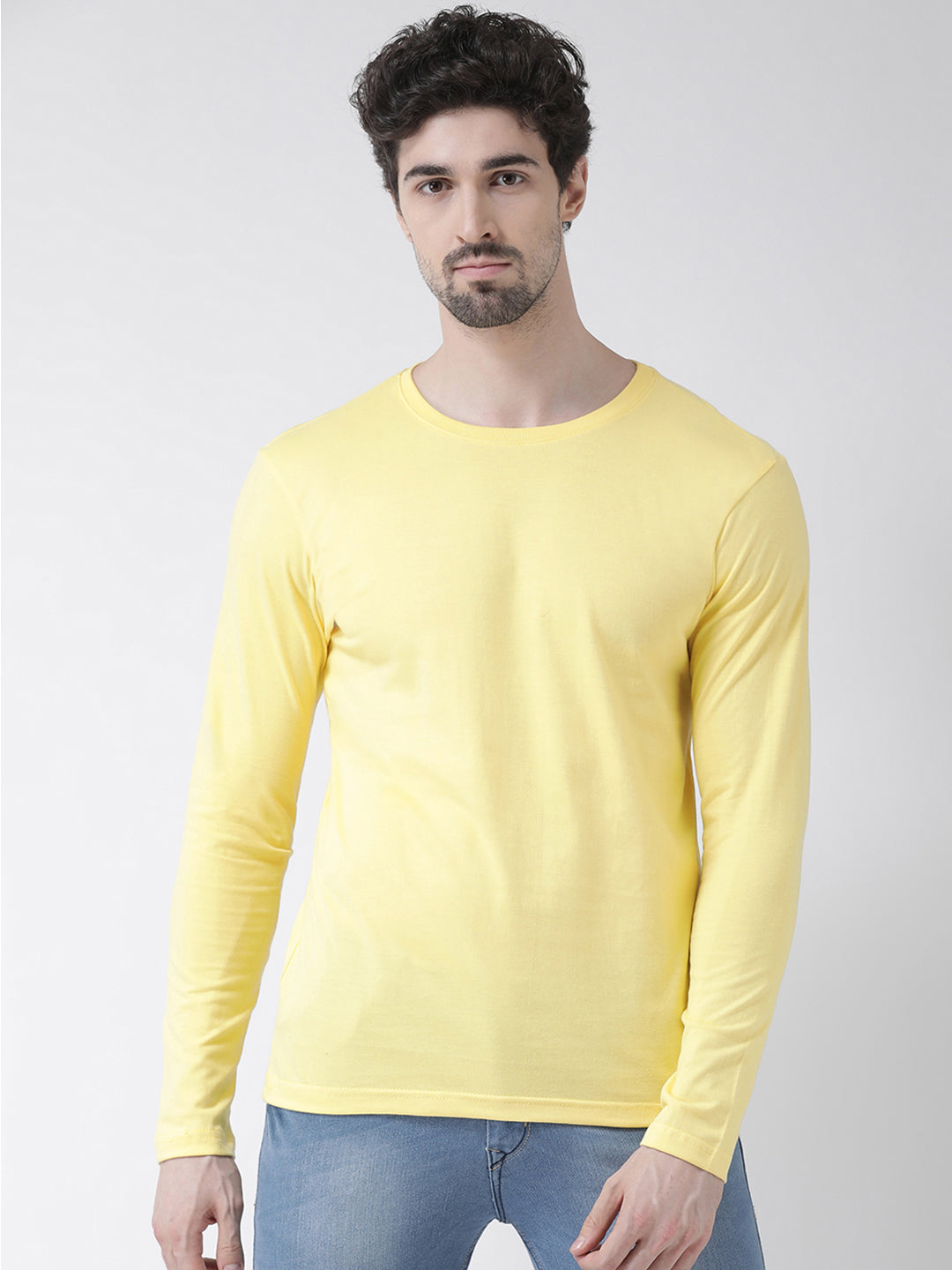 Men Solid Round Neck Full Sleeve T-shirt - Friskers