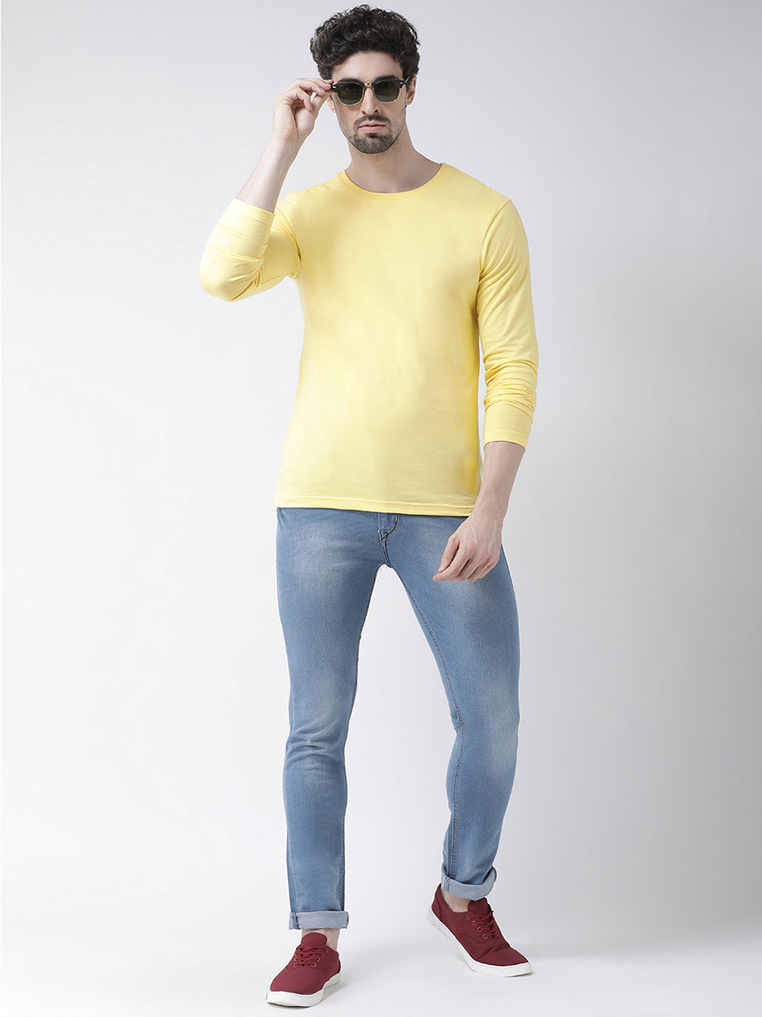 Men Solid Round Neck Full Sleeve T-shirt - Friskers