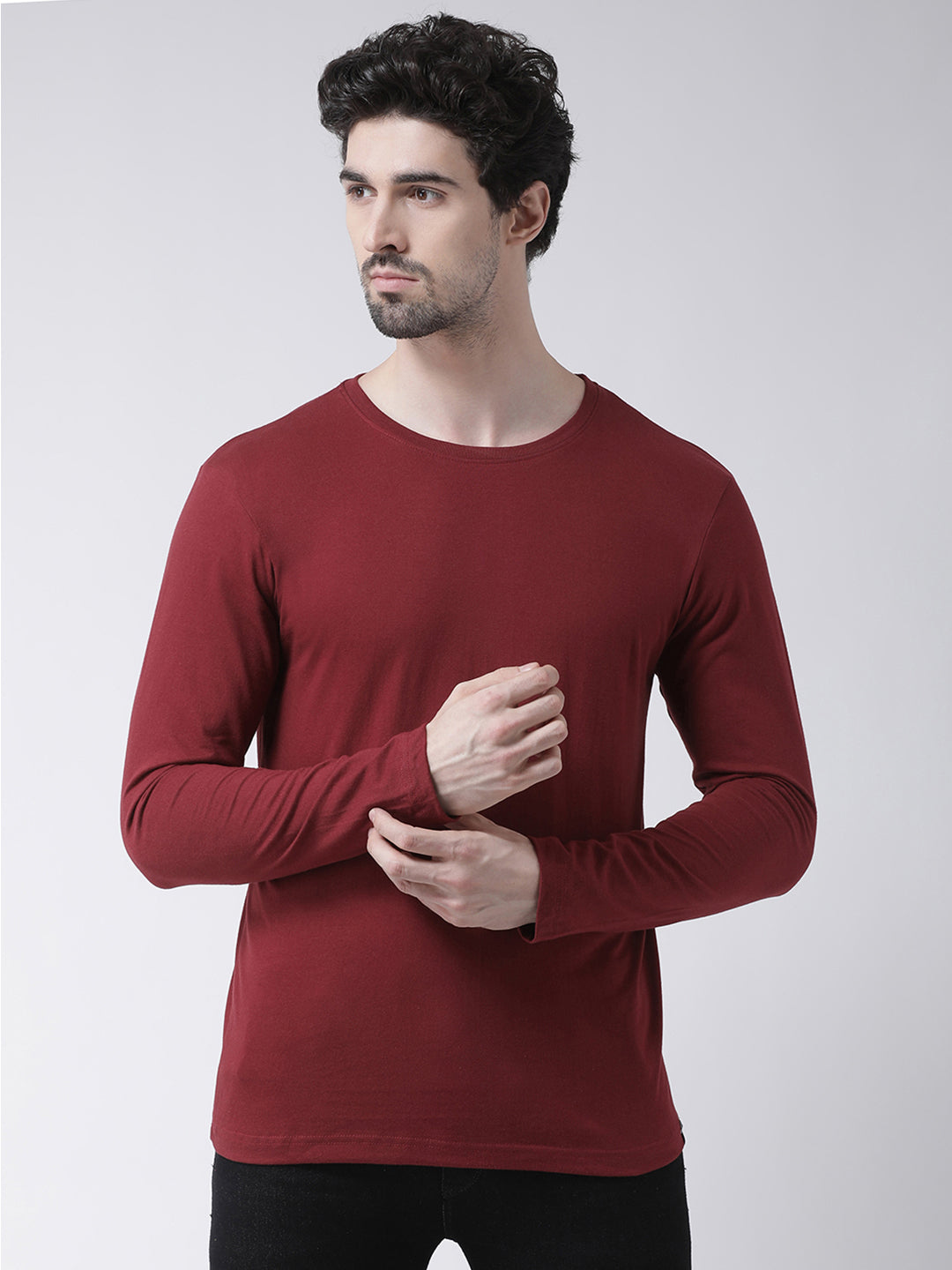 Men Solid Round Neck Full Sleeve T-shirt - Friskers