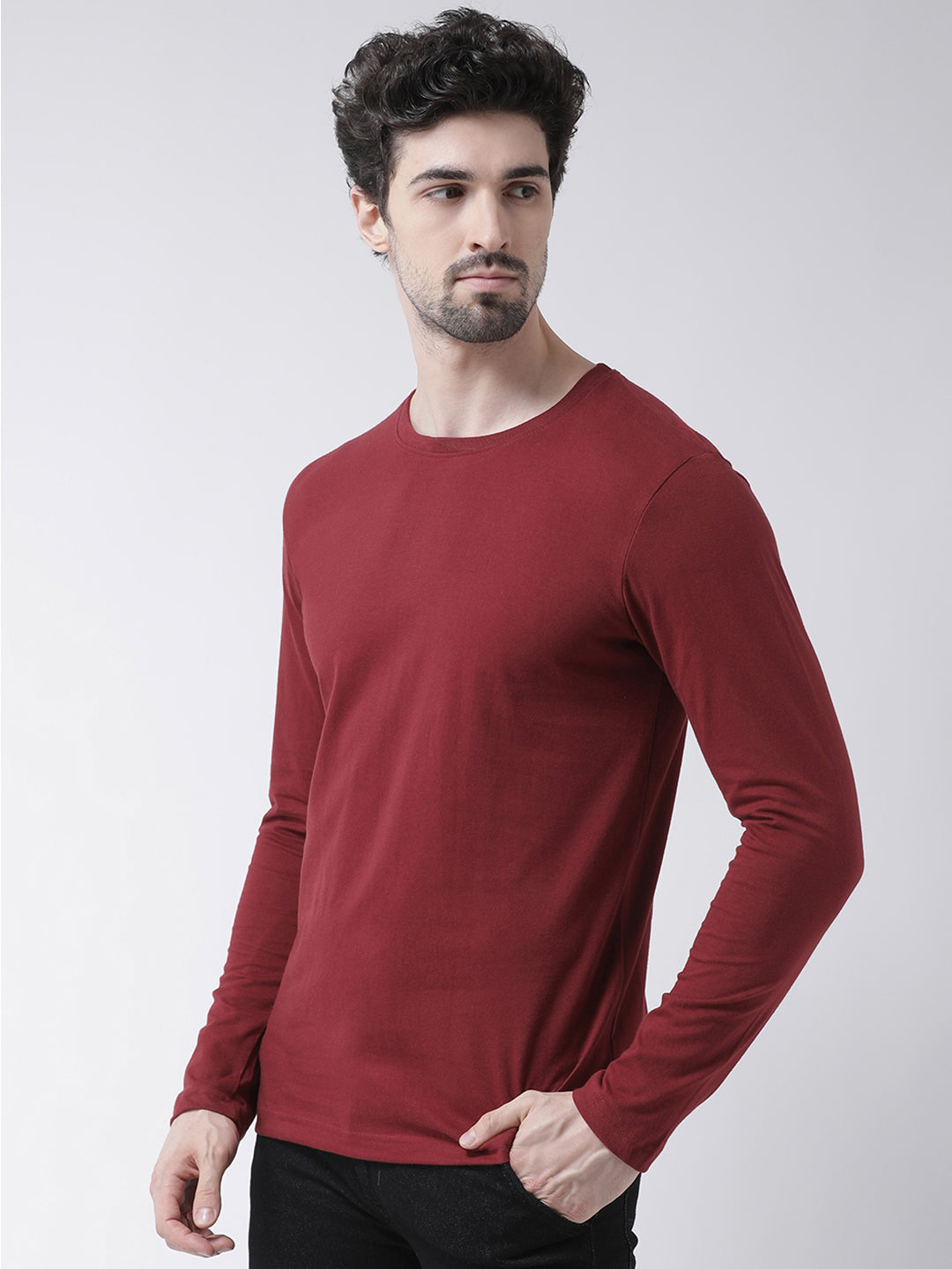 Men Solid Round Neck Full Sleeve T-shirt - Friskers