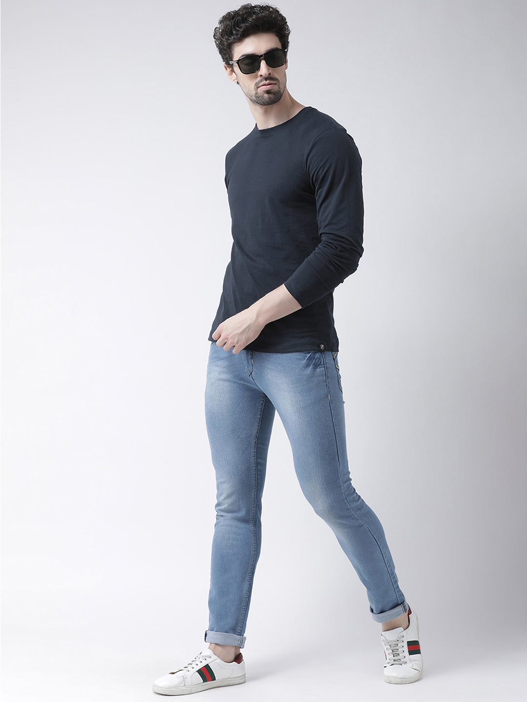 Men Solid Round Neck Full Sleeve T-shirt - Friskers