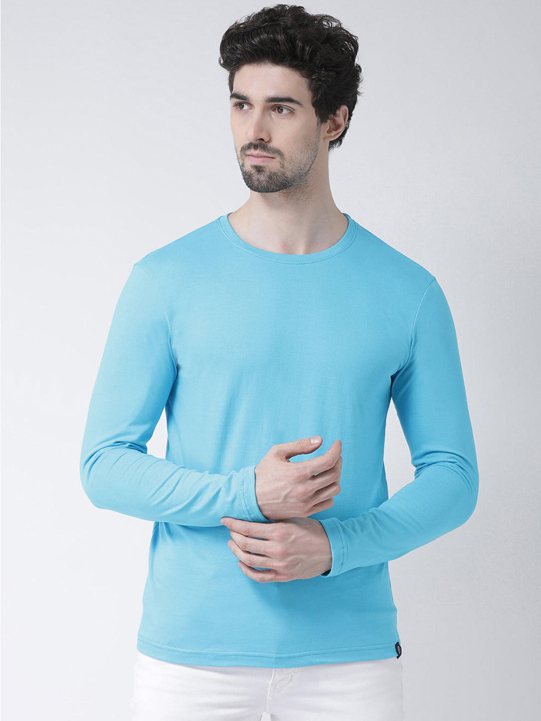 Men Solid Round Neck Full Sleeve T-shirt - Friskers