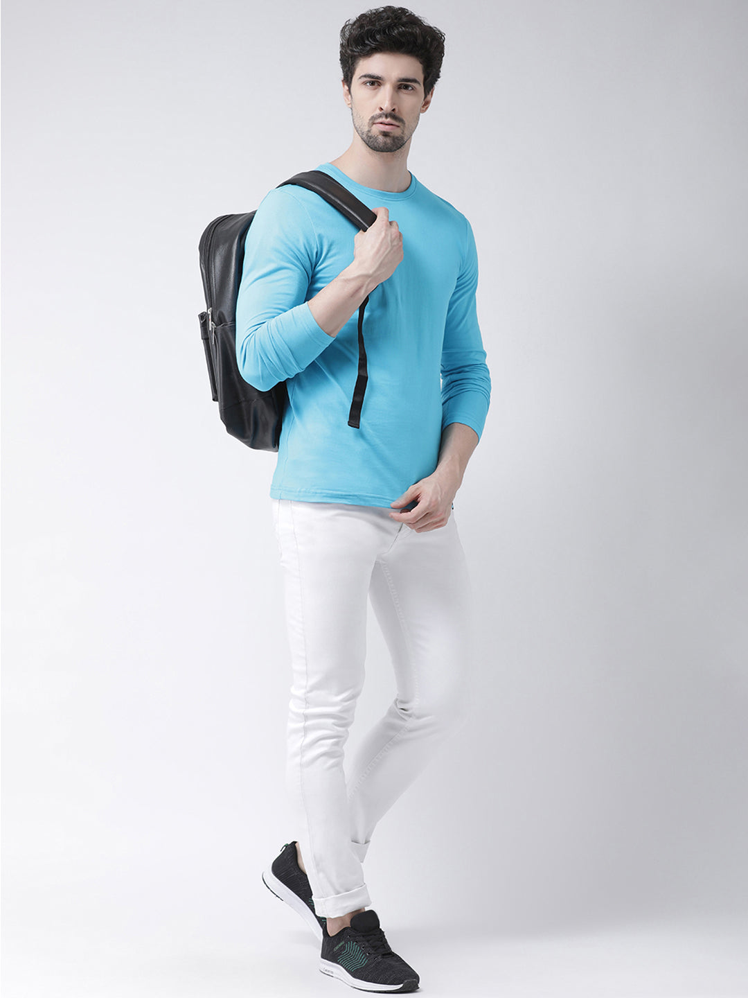 Men Solid Round Neck Full Sleeve T-shirt - Friskers