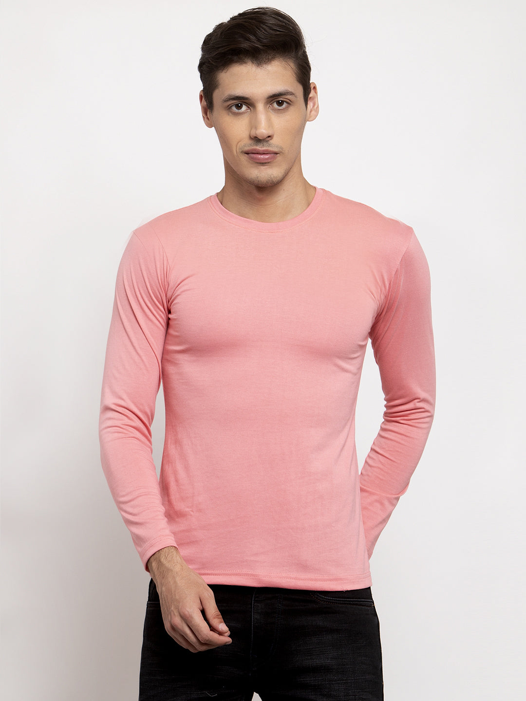 Men Solid Round Neck Full Sleeve T-shirt - Friskers