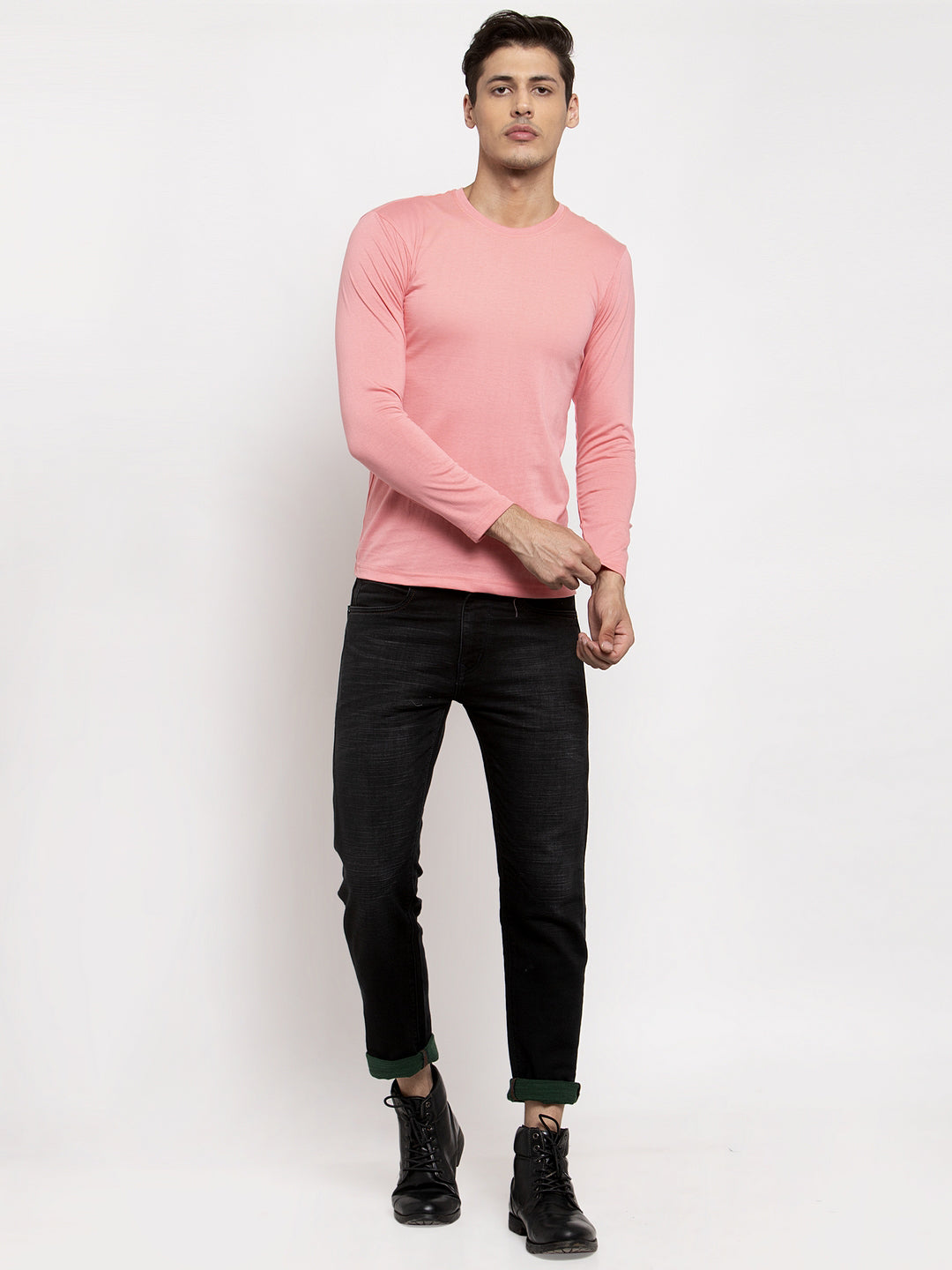 Men Solid Round Neck Full Sleeve T-shirt - Friskers