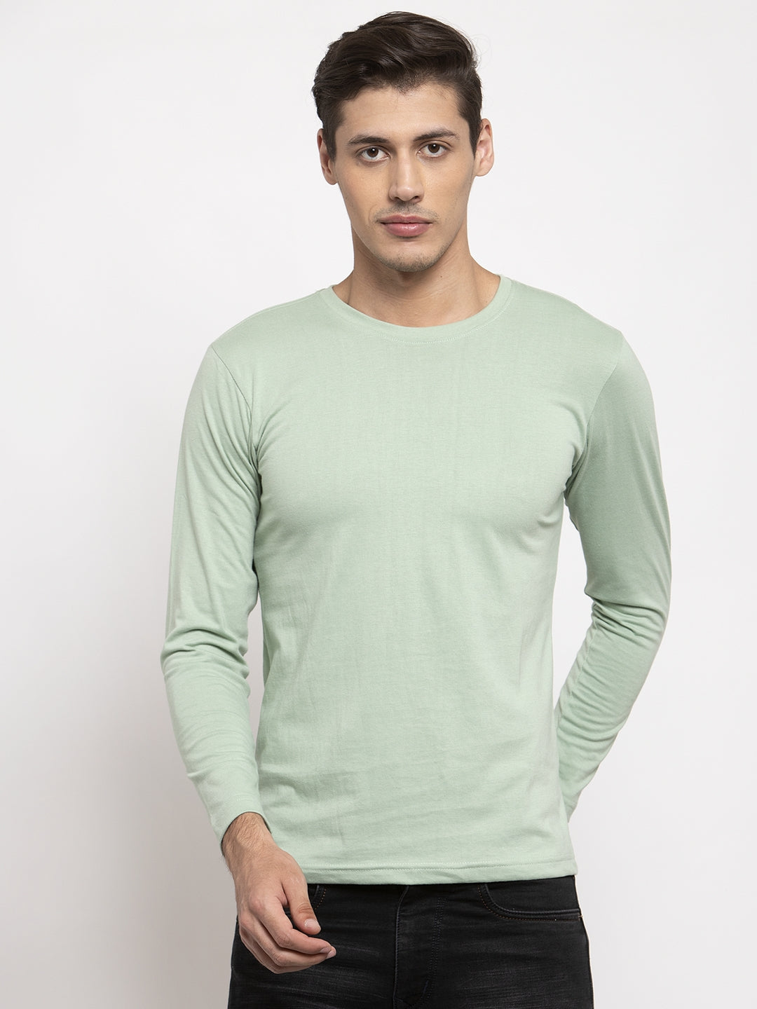Men Solid Round Neck Full Sleeve T-shirt - Friskers