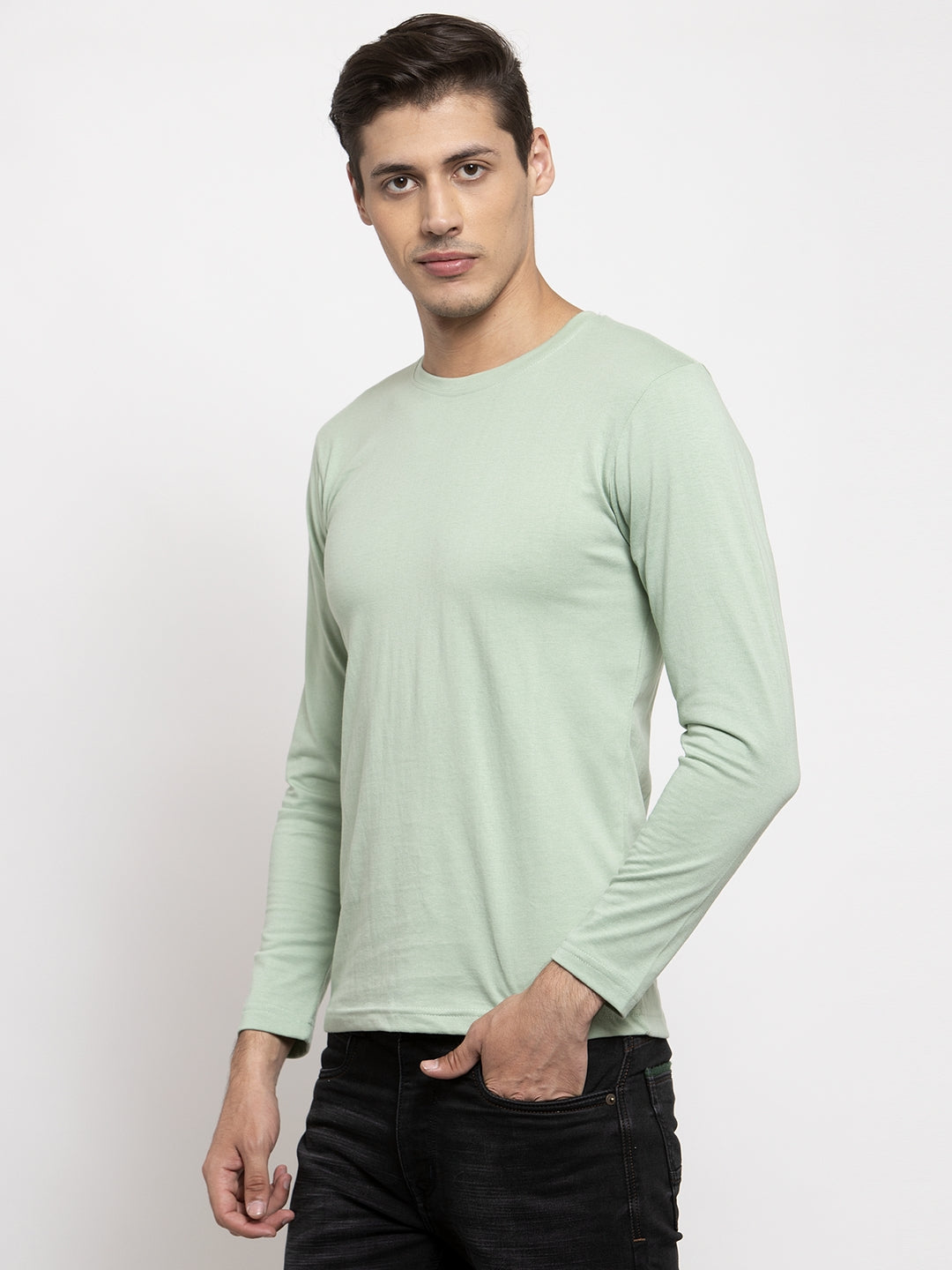 Men Solid Round Neck Full Sleeve T-shirt - Friskers