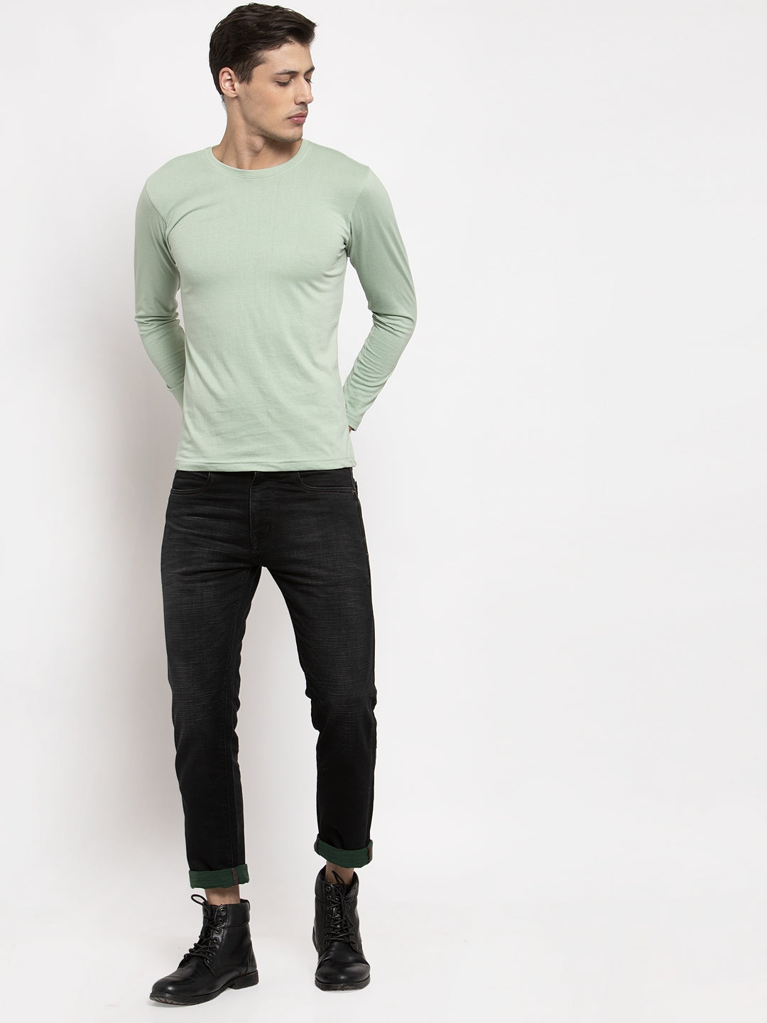 Men Solid Round Neck Full Sleeve T-shirt - Friskers