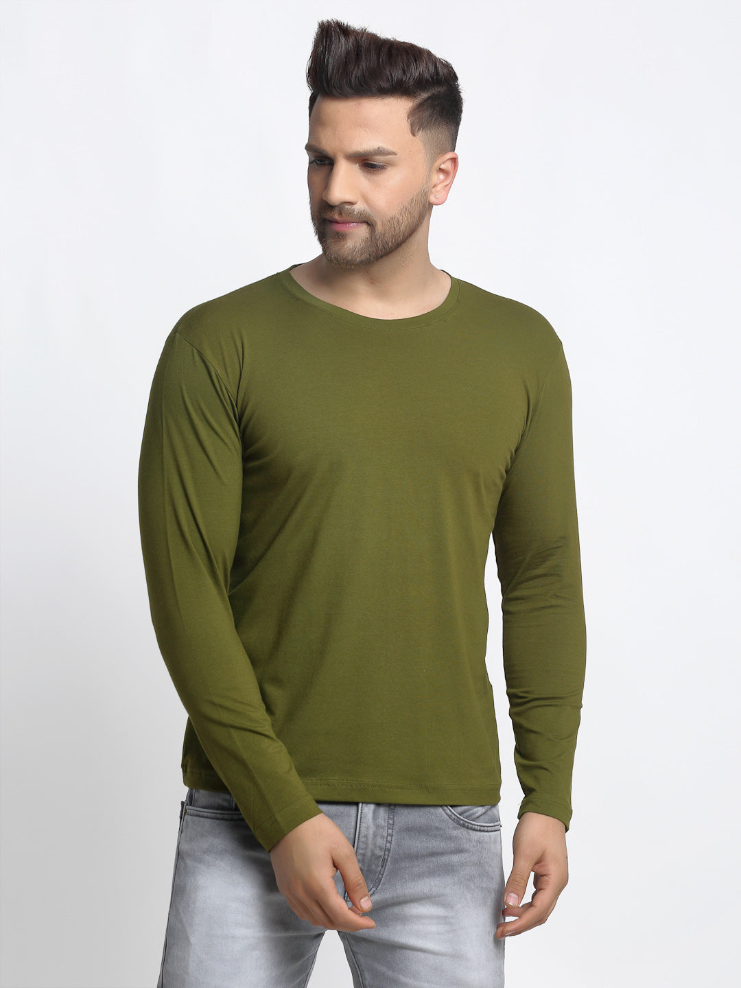 Men Solid Round Neck Full Sleeve T-shirt - Friskers