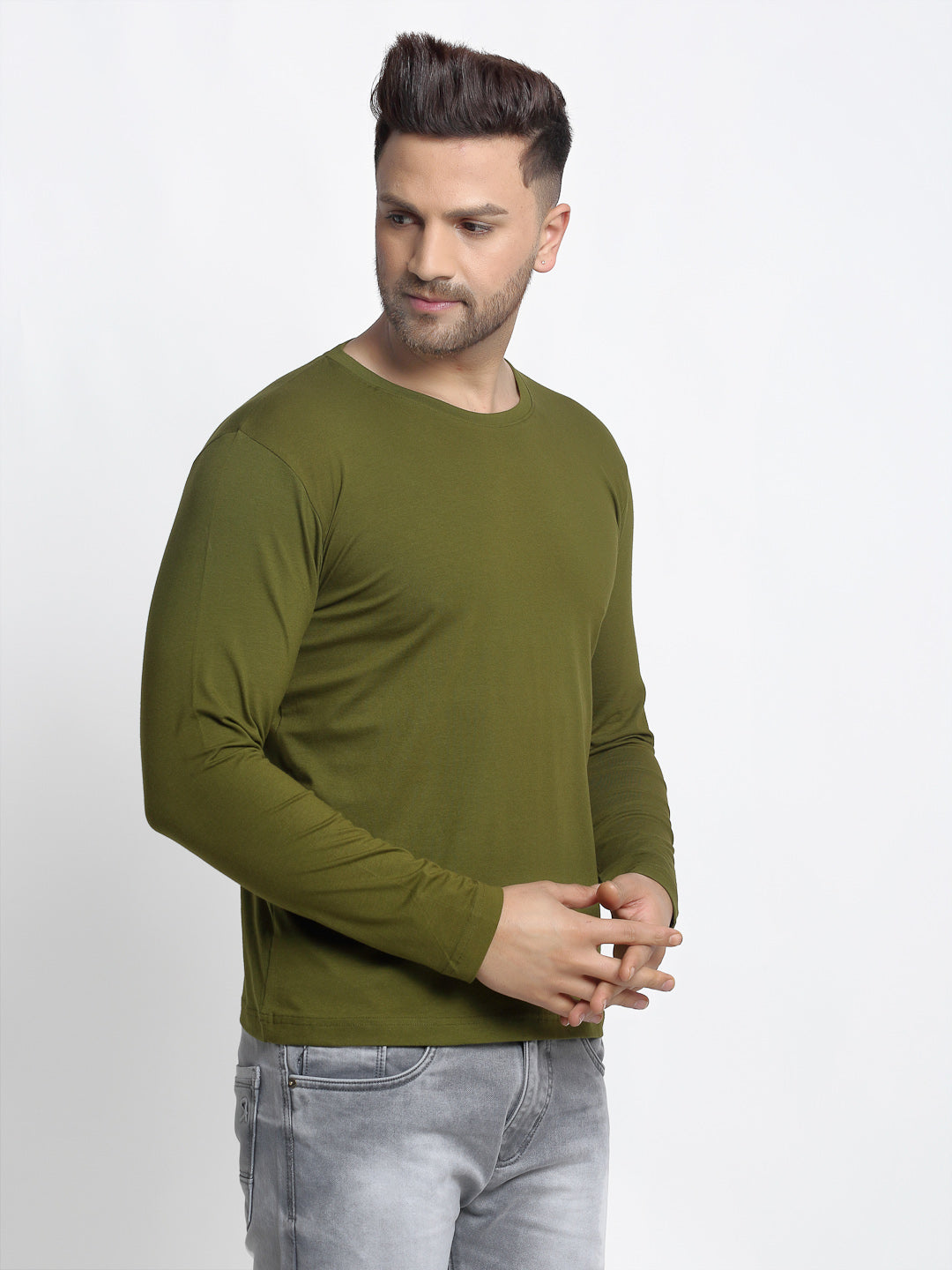 Men Solid Round Neck Full Sleeve T-shirt - Friskers