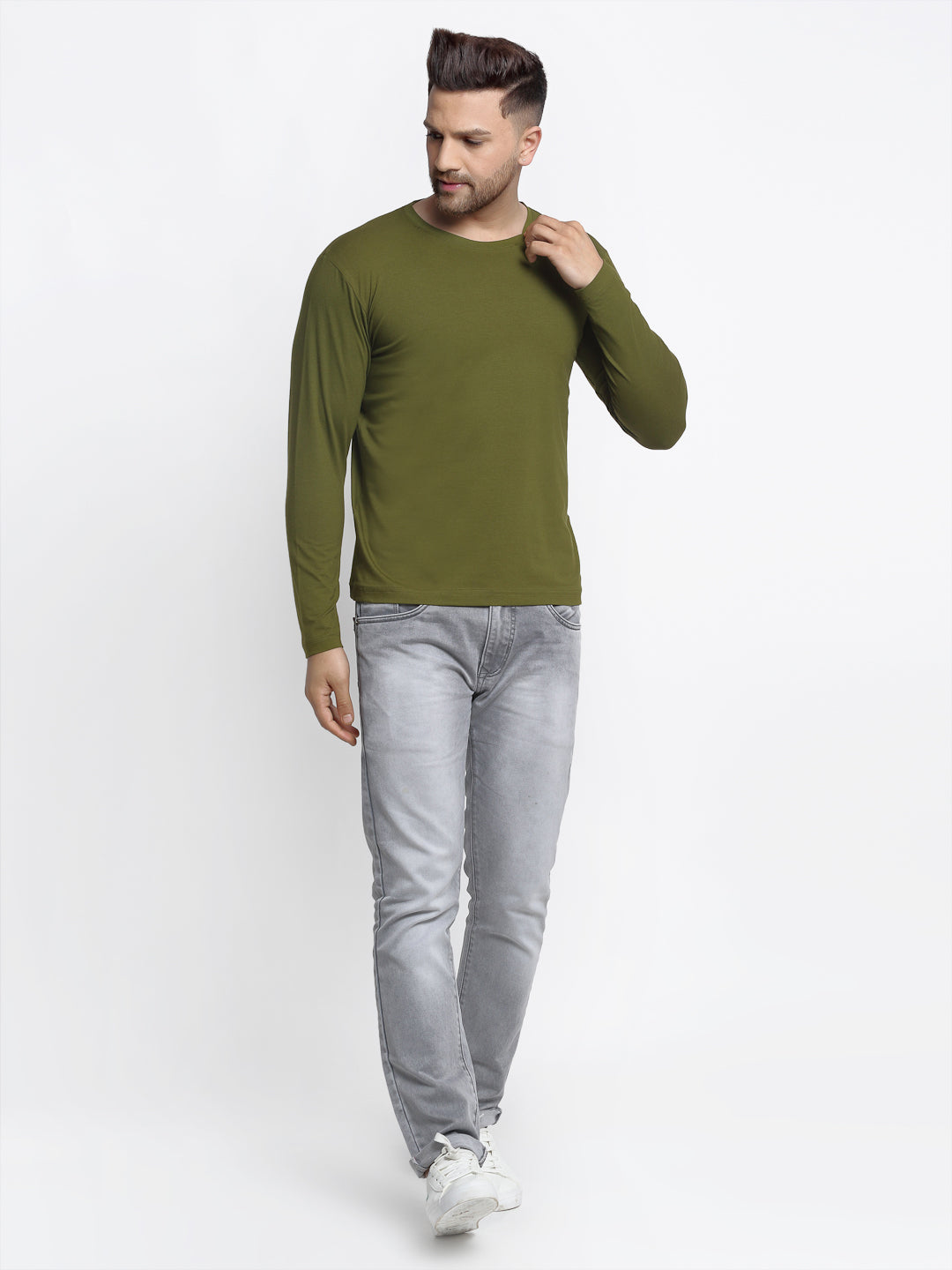 Men Solid Round Neck Full Sleeve T-shirt - Friskers