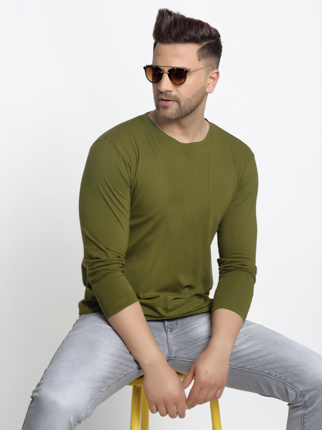 Men Solid Round Neck Full Sleeve T-shirt - Friskers