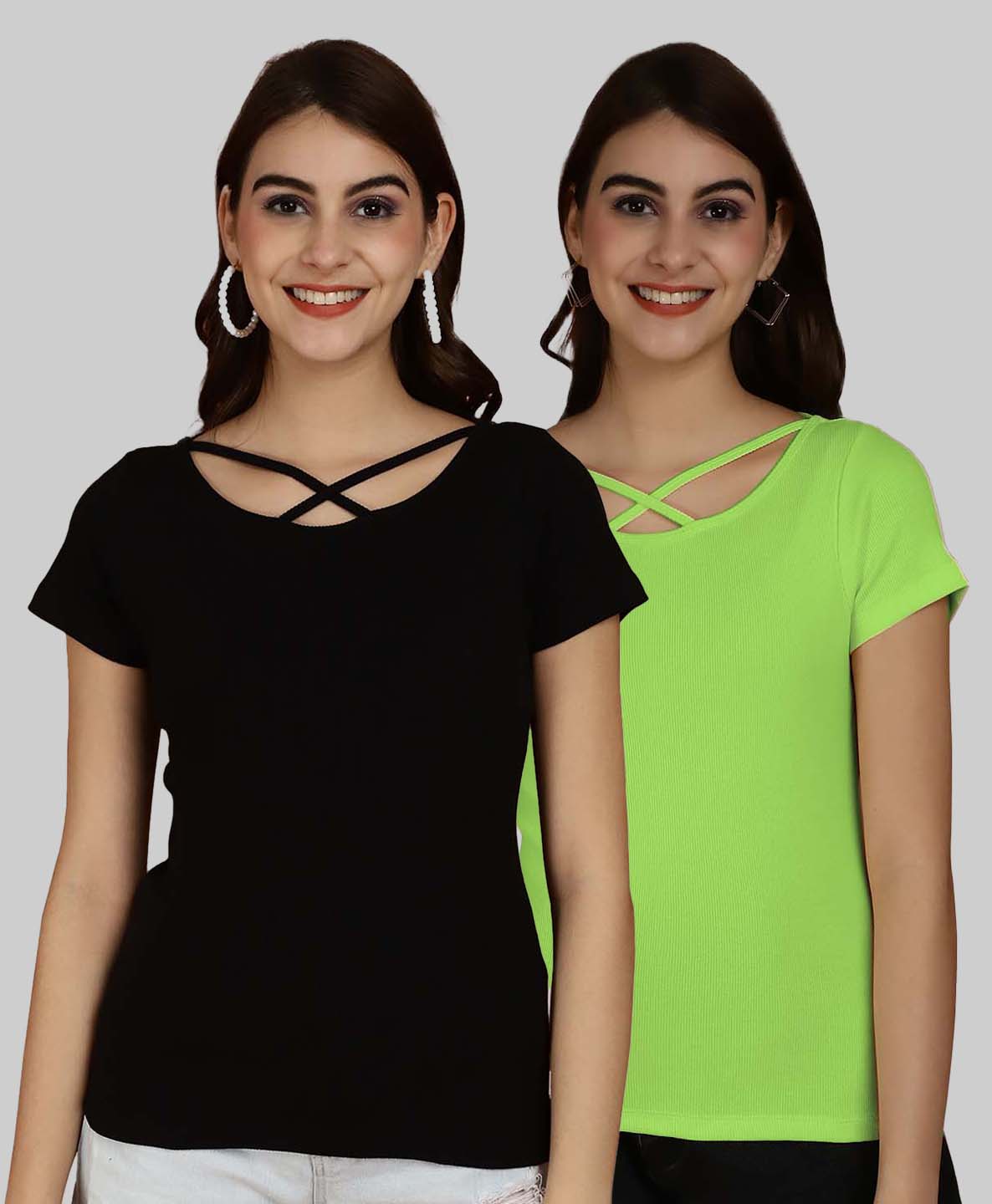 Friskers Pack Of 2 Solid X-Line Neck Top - Friskers