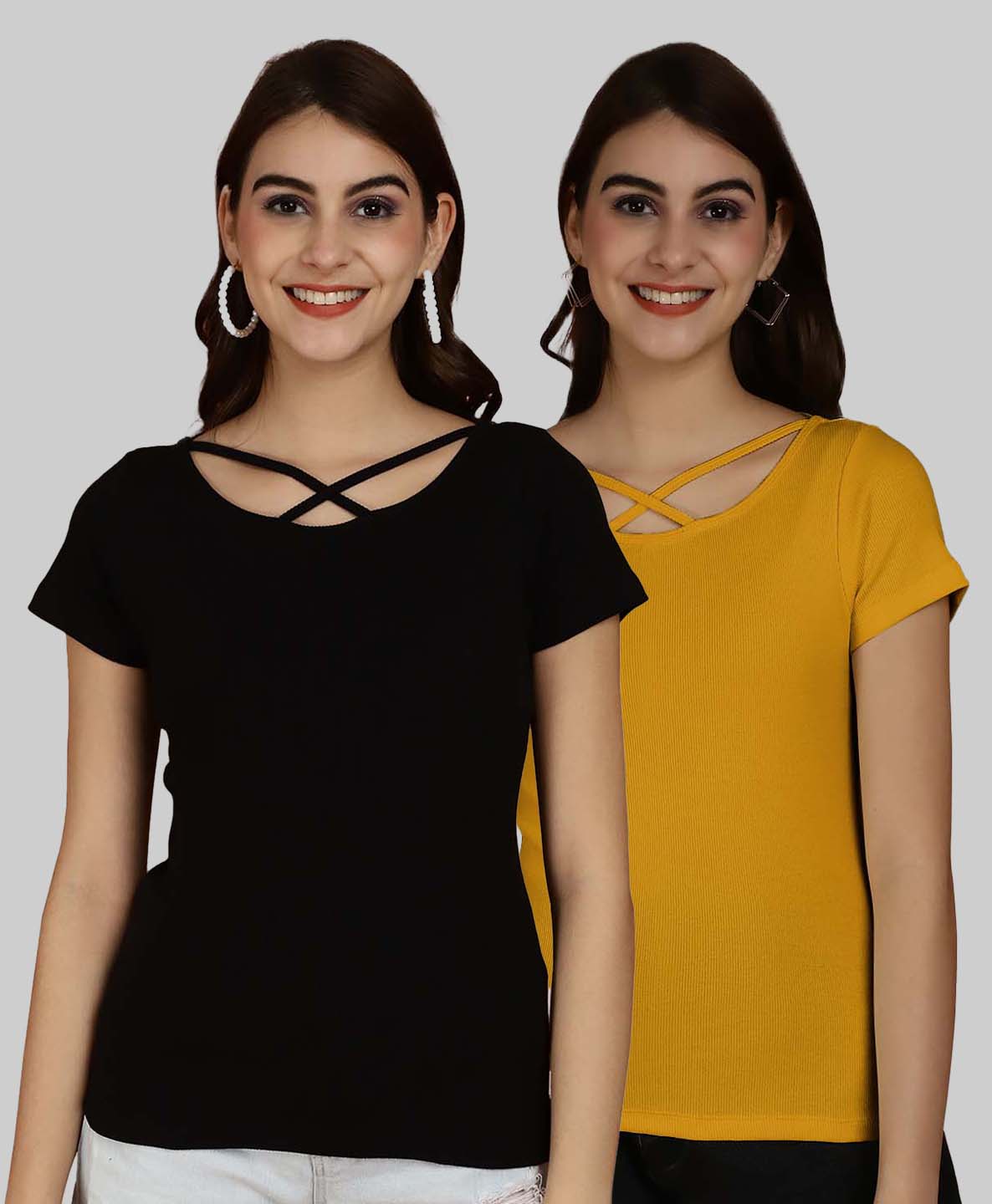 Friskers Pack Of 2 Solid X-Line Neck Top - Friskers