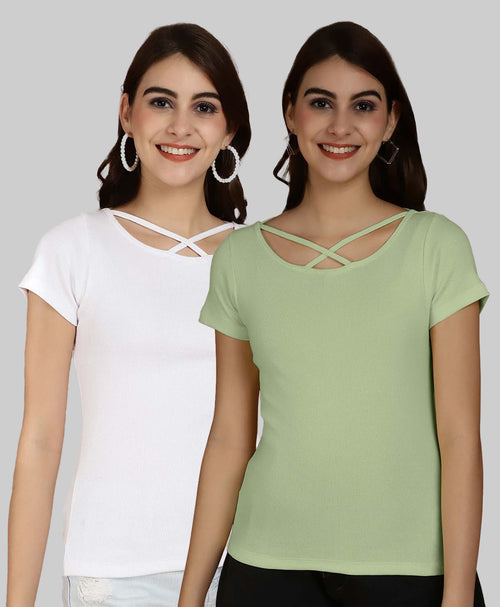 Friskers Pack Of 2 Solid X-Line Neck Top