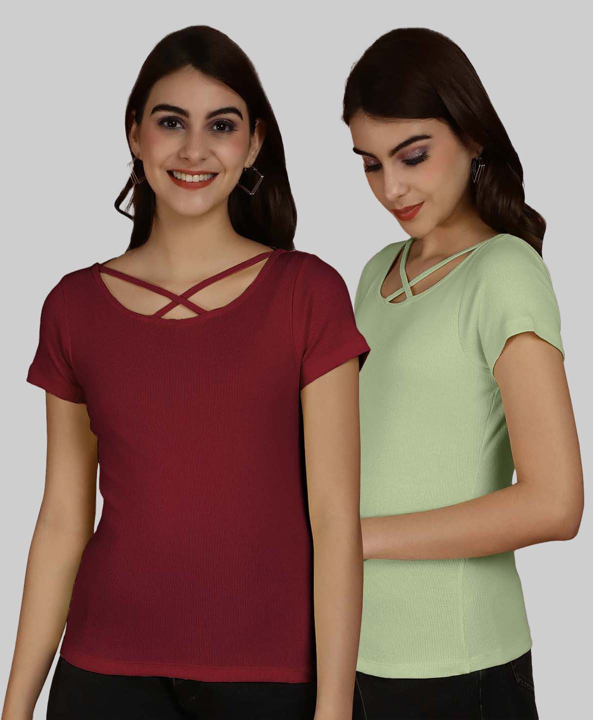 Friskers Pack Of 2 Solid X-Line Neck Top - Friskers