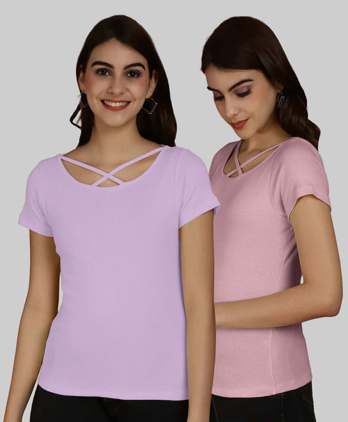 Friskers Pack Of 2 Solid X-Line Neck Top