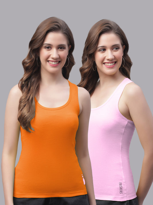 Women Pack Of 2 Orange & Light Pink Ultimate Active Tank Top - Friskers