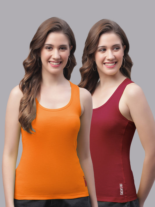 Women Pack Of 2 Orange & Maroon Ultimate Active Tank Top - Friskers