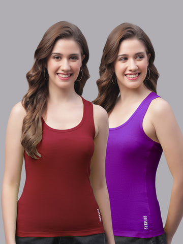 Women Pack Of 2 Maroon & Purple Ultimate Active Tank Top - Friskers