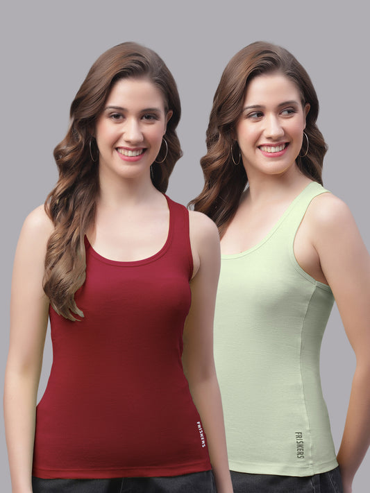 Women Pack Of 2 Maroon & Pista Ultimate Active Tank Top - Friskers