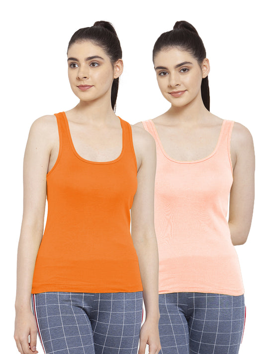 Women Pack Of 2 Orange & Peach Ultimate Active Tank Top - Friskers