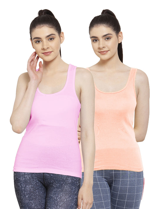 Women Pack Of 2 Light Pink & Peach Ultimate Active Tank Top - Friskers