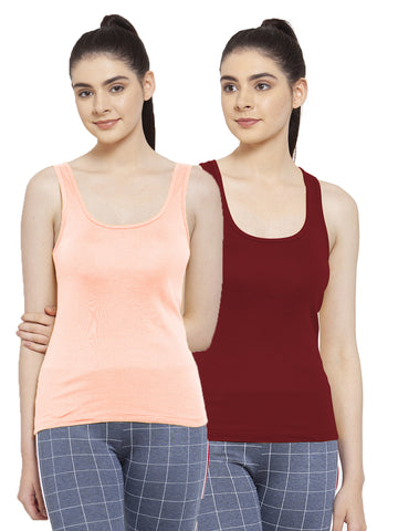 Women Pack Of 2 Maroon & Peach Ultimate Active Tank Top - Friskers