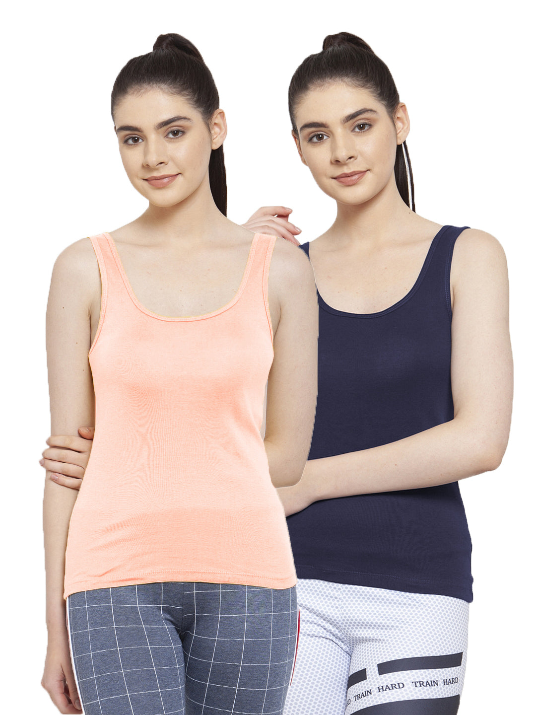 Women Pack Of 2 Navy & Peach Ultimate Active Tank Top - Friskers